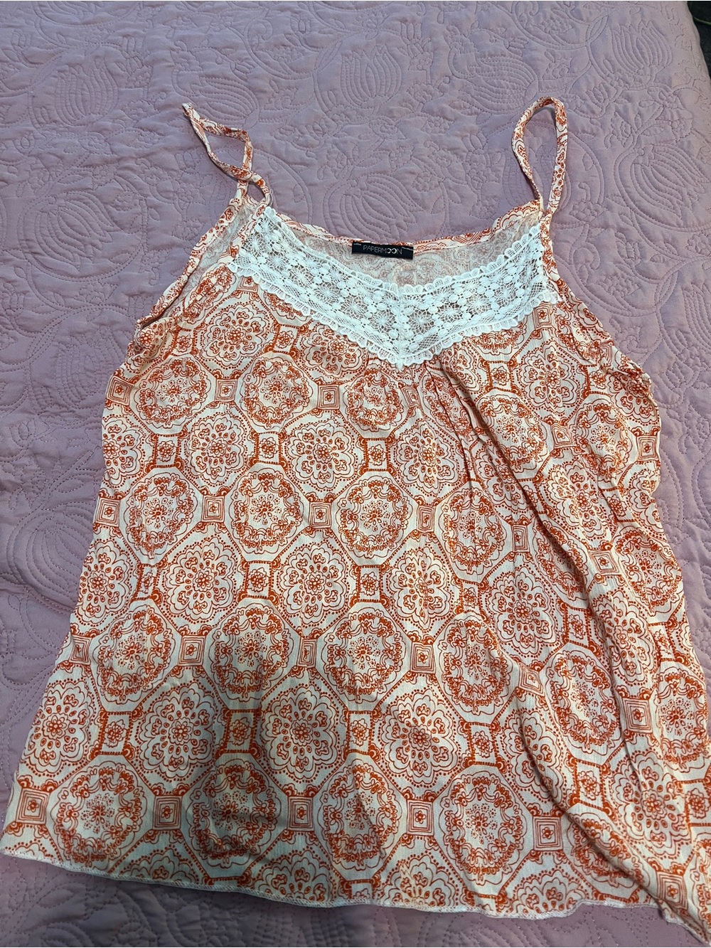 Papermoon Orange Medallion Print Lace-Trim Cami Large